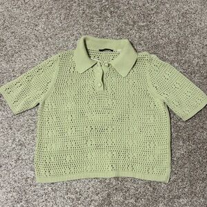T Tahari Light Green Crochet Blouse